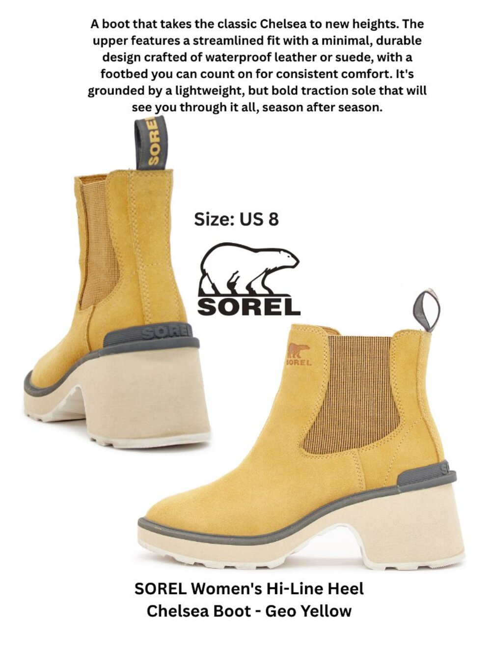 SOREL Women's Hi-Line Heel Chelsea Boot - Geo Yellow